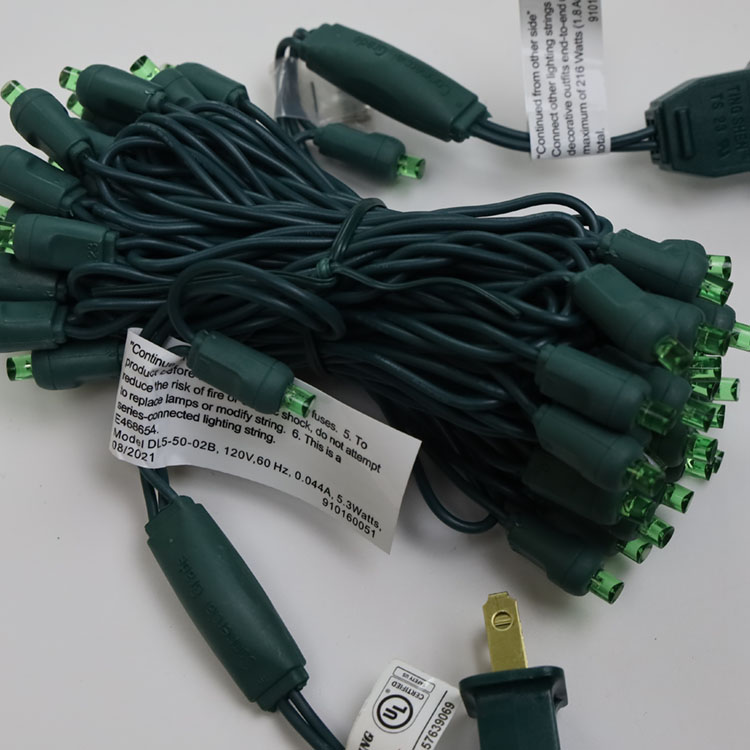 سلسلة أضواء LED صغيرة بزاوية واسعة 5 مم، ضوء LED أخضر لتزيين عيد الميلاد معتمد من UL